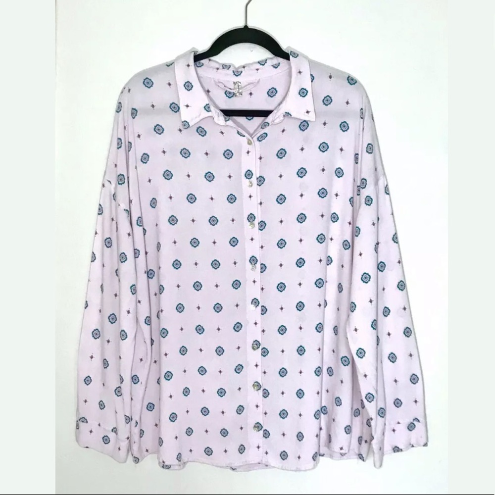 Free People Lilac Light Button Down Printed Blouse